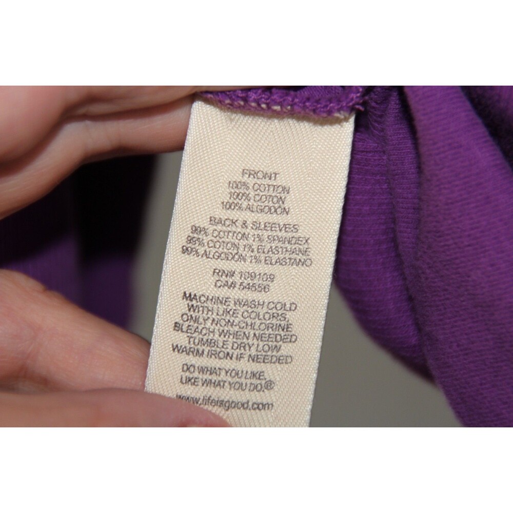 Life Is Good Size L Women's Purple 100% Cotton V Neck Long Sleeve Casual Top - Picture 9 of 10
